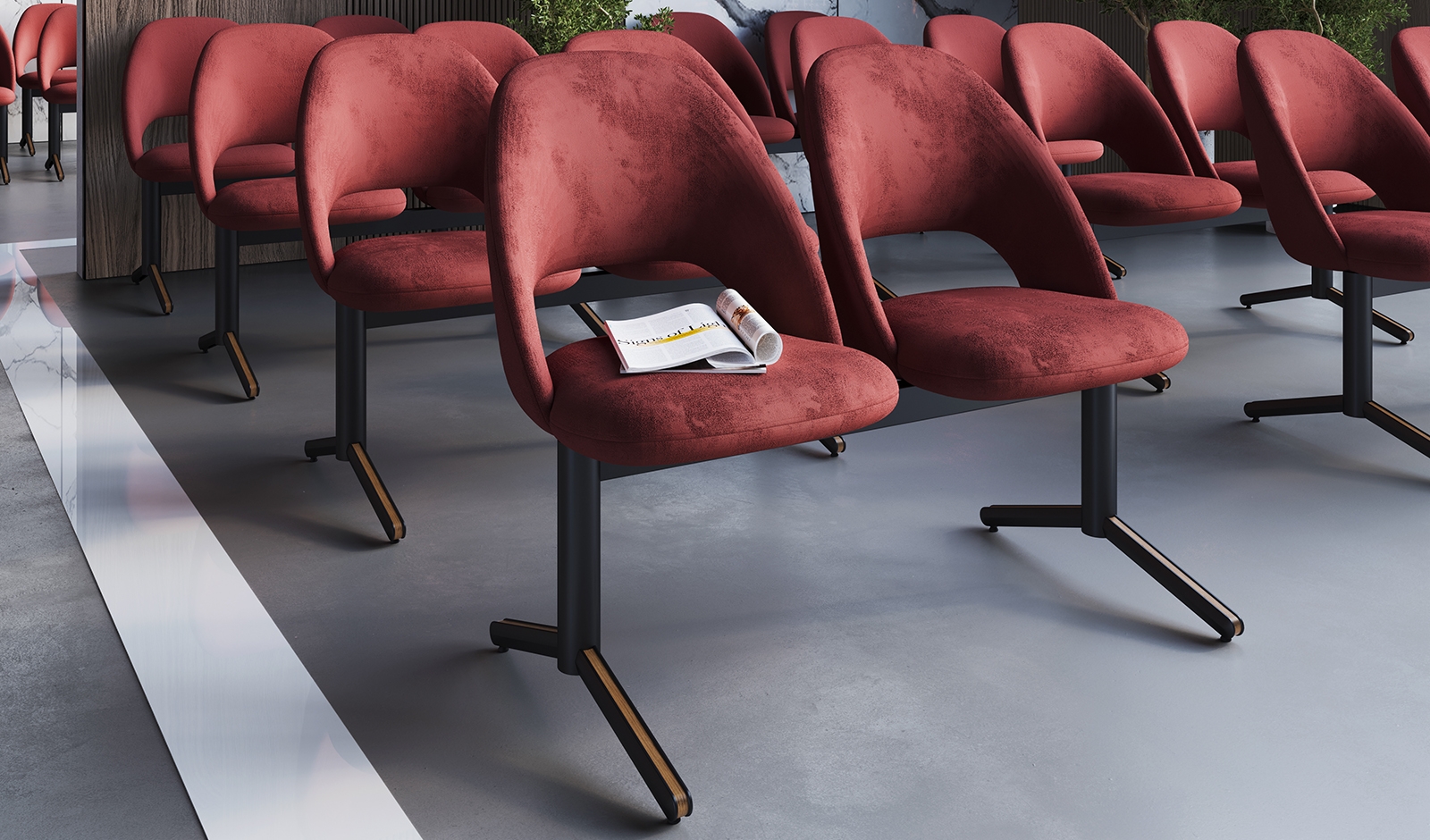 Alucast - Longarina Linx 2 Lugares - Bases Giratória Cadeiras/Poltronas em Alumínio